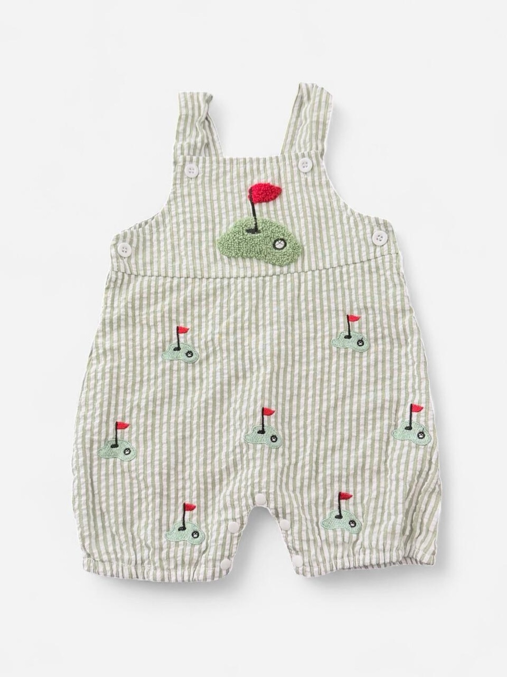 Trendy boutique Green Striped Golf Flag Baby Overalls